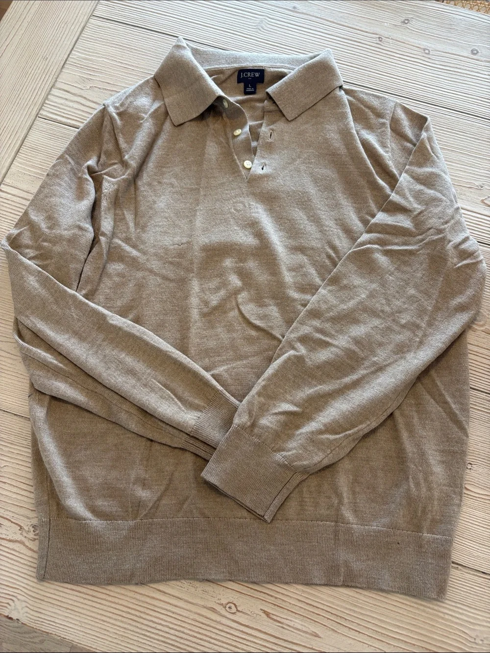 J. Crew Light Tan Long-Sleeve Polo Sweater